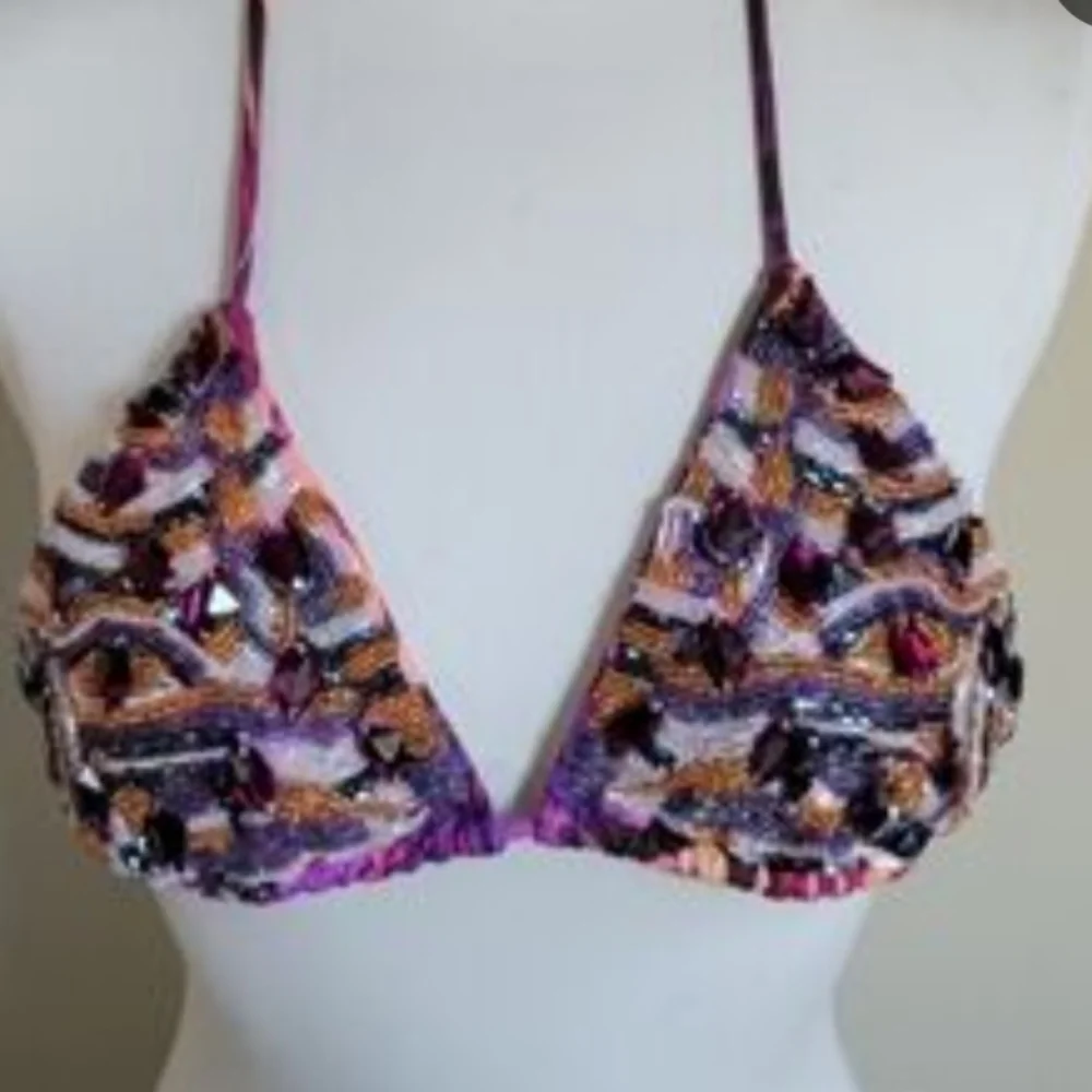 Victoria's Secret Beaded Embellished Triangle Bikini Top Medium - Picture 2 of 9